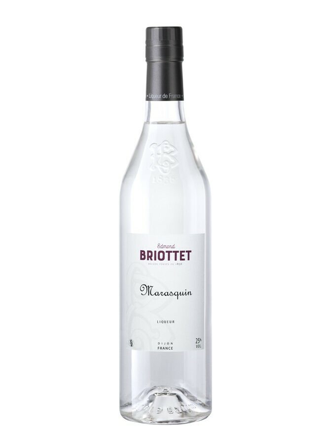 Briottet Liqueur de marasquin utilisée en cocktails est une liqueur incolore dont l'aromatisation est obtenue principalement par l'emploi du distillat de marasques ou du produit de la macération de cerises dans de l'alcool d'origine agricole.